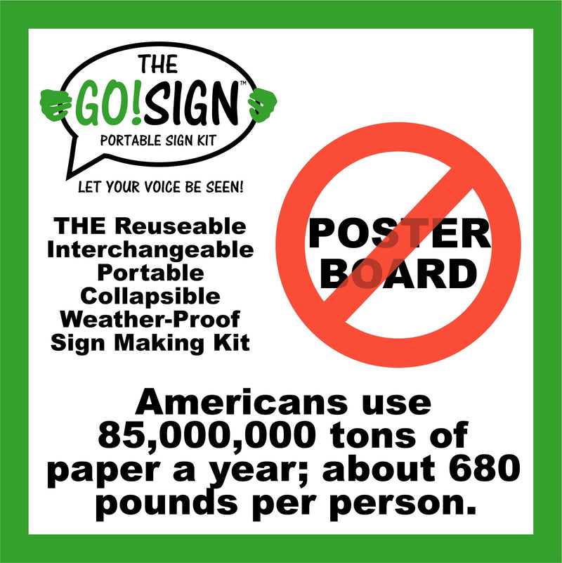 The GoSign reusable sign kit. No poster board: Americans use 85 million tons of paper a year.